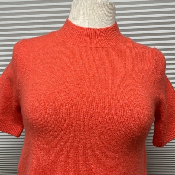 LOFT NWT Orange Melon Wool Blend Crew Neck Short Sleeve Sweater Size XXSP - Picture 2 of 9